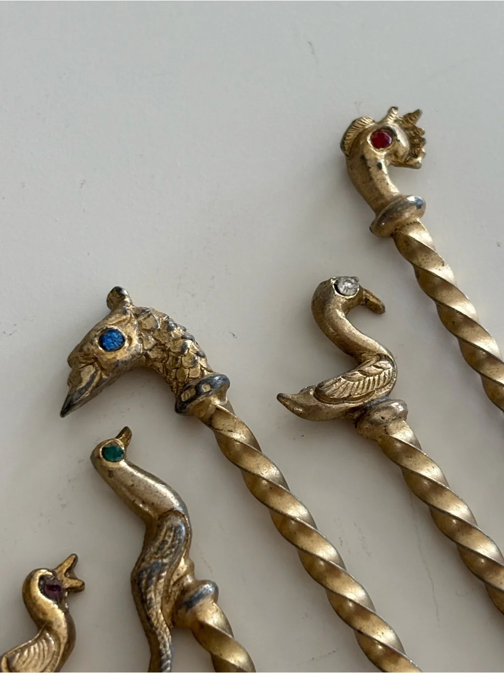 Vintage Mid-century Modern Gold Tone Metal Bird Cocktail Picks Set of 6